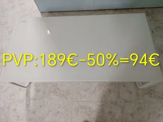 Mesa Centro Cristal Blanco Patas Metálicas 105x55