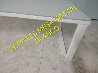 Mesa Centro Cristal Blanco Patas Metálicas 105x55
