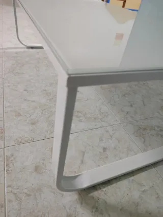 Mesa Centro Cristal Blanco Patas Metálicas 105x55