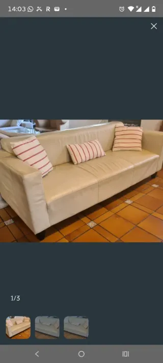 Sofá IKEA Pixel 3 plazas piel beige