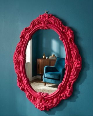 Espejo Ovalado Vintage Rosa Fucsia