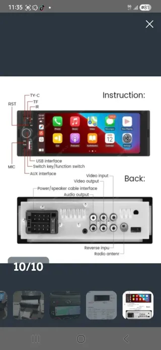 Radio Coche 1 DIN Carplay Android Auto