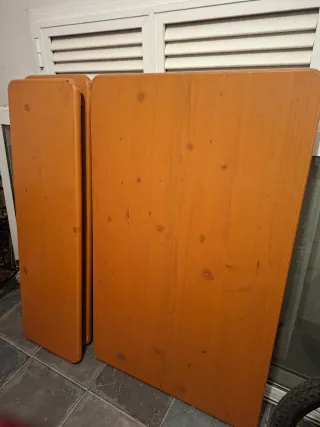 2 Mesas Plegables Madera y Hierro