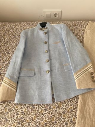Traje Comunión Lino Niño Azul y Beige.  Talla 11