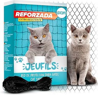 Jeufils Red para Gatos Terraza (8x3m) | Red Gatos, Incluye Set de Fijación, Manual de Instrucciones - Red Gatos terraza (Color