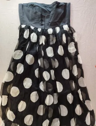 Vestido vintage negro lunares palabra de honor