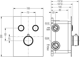 Grifo termostático ducha para empotrar 2 VIAS PUL