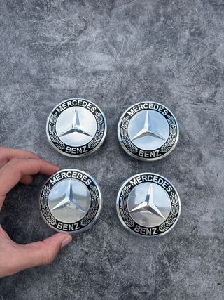 4 Tapabujes Mercedes Benz 75mm Negro Plata Nuevos