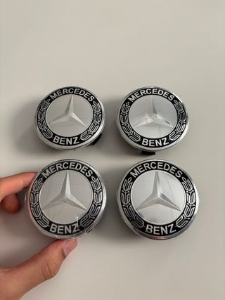 4 Tapabujes Mercedes Benz 75mm negro plata nuevos