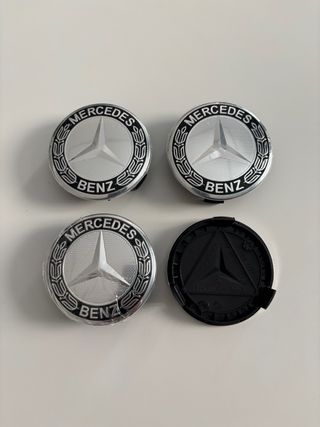 4 Tapabujes Mercedes Benz 75mm negro plata nuevos