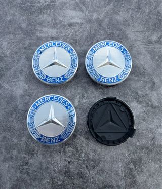 4 Tapabujes Mercedes Benz 75mm Azul Plata nuevos