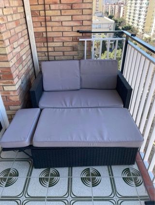 Sofá 2 plazas ratán exterior gris y negro