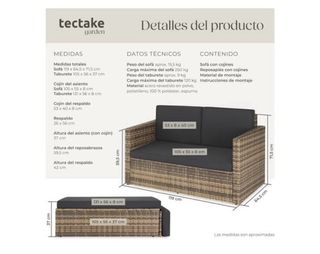 Sofá 2 plazas ratán exterior gris y negro