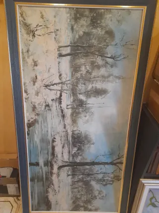 Cuadro paisaje invierno río nevado