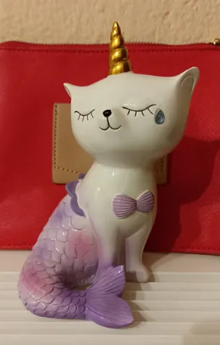 Hucha Gato Sirena Unicornio Blanco Morado
