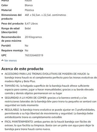 hauck Alpha Tray Bandeja Trona Beta Alpha Plus