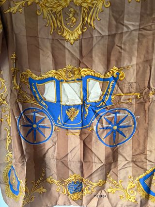 Pañuelo seda Richel Paris carruaje azul y marrón