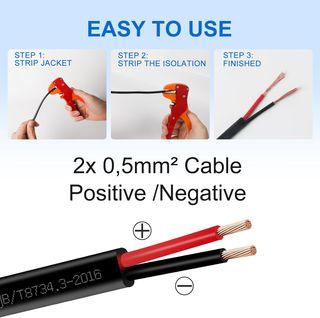 Cable Plano de 2 núcleos, 2×0,5mm² 10M Cable alarg