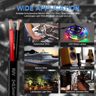 Cable Plano de 2 núcleos, 2×0,5mm² 10M Cable alarg