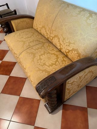 Tresillo antiguo caoba tapizado