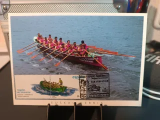 3 Postales San Sebastián Traineras con Sello