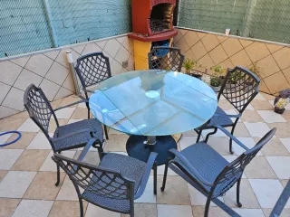 Mesa redonda cristal 6 personas. 130cm