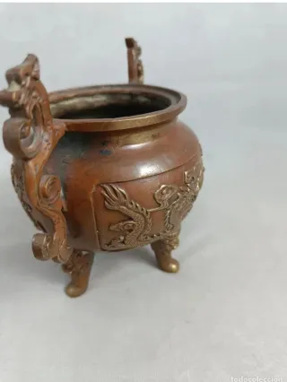 Caldero Incensario Bronce Artesanía China Dragones