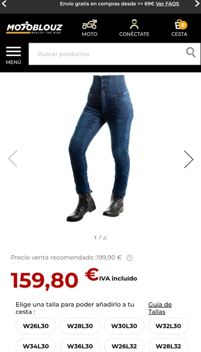 Pantalón moto mujer vaquero elástico S M 36 38