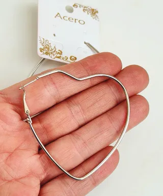 Pendientes Aro Corazón Grandes Plateados.