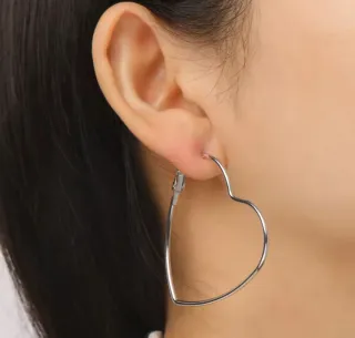 Pendientes Aro Corazón Grandes Plateados.