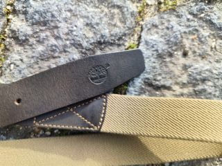 Cinto Timberland Couro e Lona Elástica Bege/Marrom