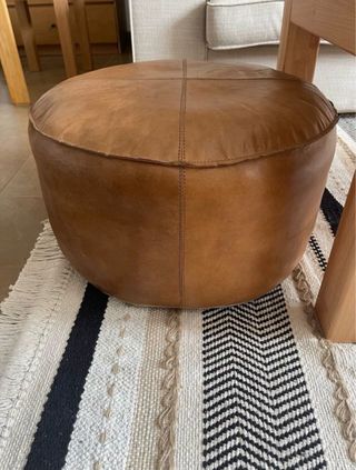 Puff Redondo Piel Tatta Camel Vintage