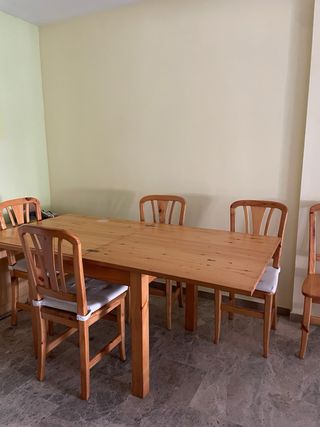 Mesa extensible madera maciza + 6 sillas