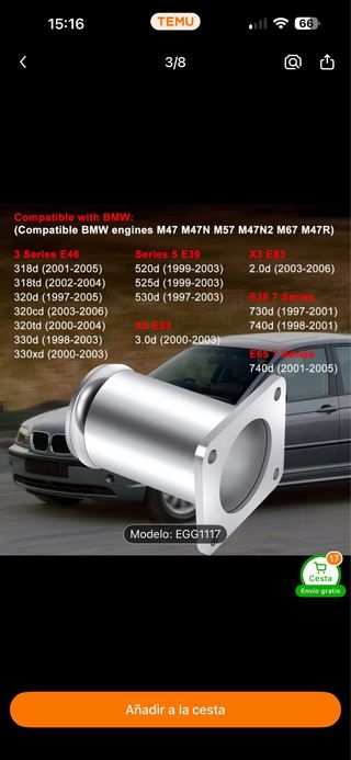 Kit supresión EGR BMW M47 M57 E46 E39 E53 E83