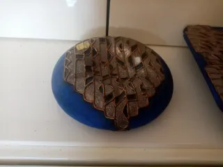 Centro de mesa y cenicero vintage azul y plata