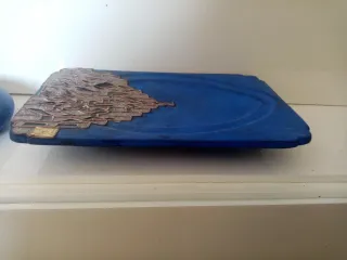 Centro de mesa y cenicero vintage azul y plata