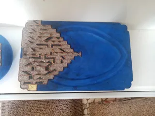 Centro de mesa y cenicero vintage azul y plata