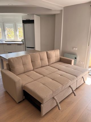 Sofá Cama Chaise Longue Beige