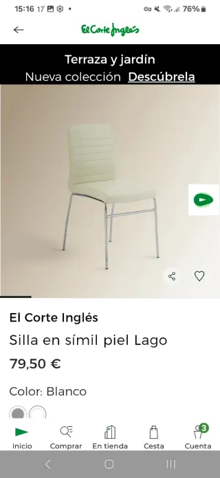 4 Sillas El Corte Inglés Polipiel Acero Blancas