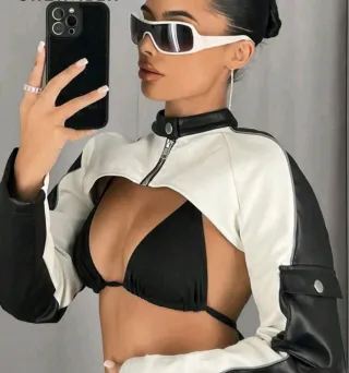 Chaqueta corta mujer blanco y negro