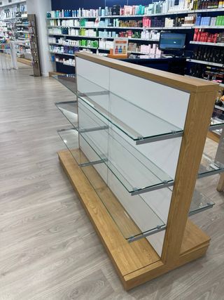 Góndola Farmacia Madera y Cristal