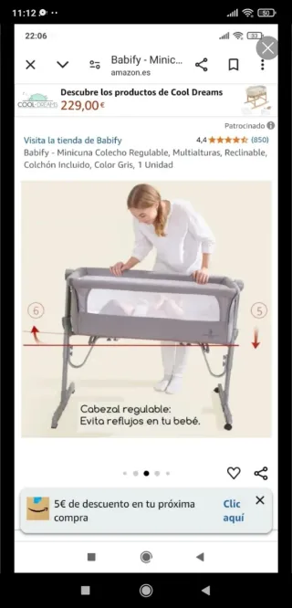 Minicuna Babify Colecho Regulable Gris. Poco usada