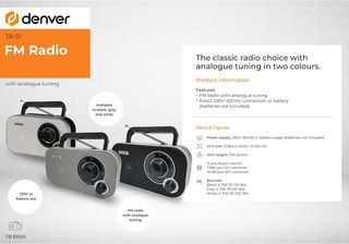 Denver TR-51 UKW-Radio mit analogem Tuning, Schwar