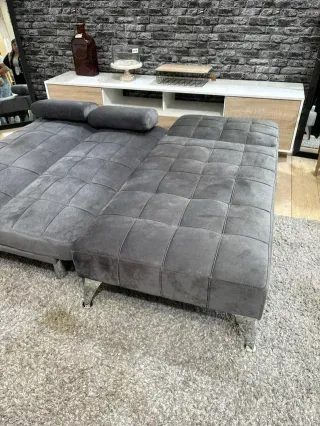 Sofá Cama KerenXS Gris Terciopelo 198x146 cm