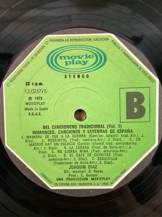 Joaquín Díaz Del Cancionero Tradicional vol. 1 LP