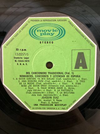 Joaquín Díaz Del Cancionero Tradicional vol. 1 LP