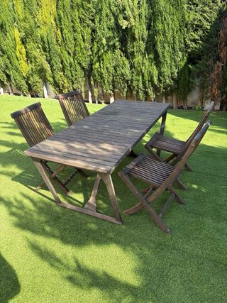 Mesa y 4 Sillas Jardín Teca