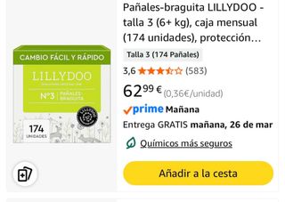 Pañales-braguita LILLYDOO Talla 3 (174 uds)