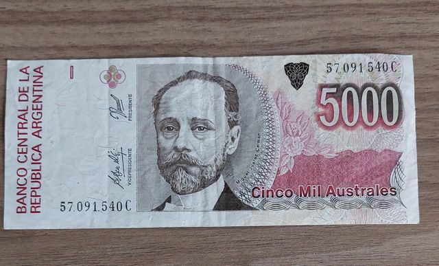 2 Banconote Argentina 5000 Australes e 2 Pesos