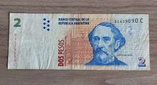 2 Banconote Argentina 5000 Australes e 2 Pesos